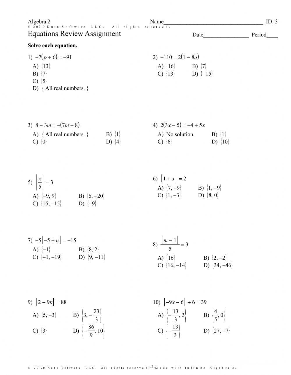 solving absolute value equations and inequalities worksheet answers