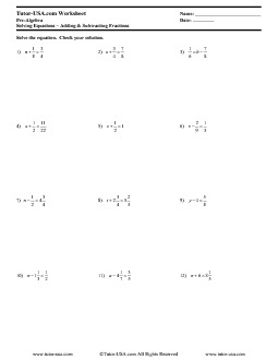 solving addition and subtraction equations worksheet answers