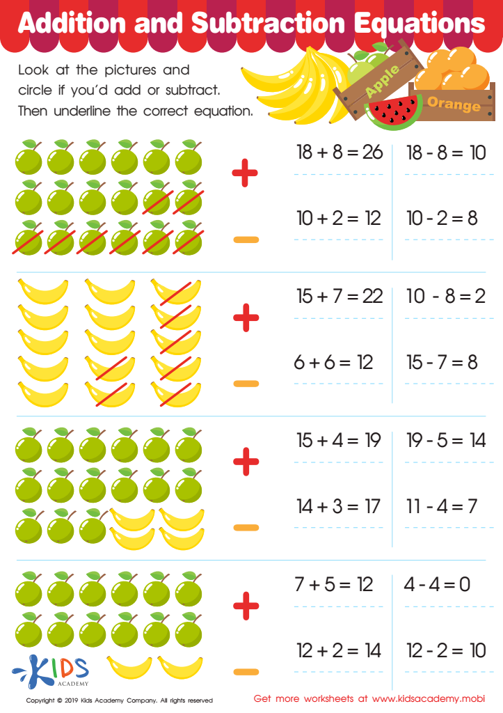 Addition and Subtraction: Equations Worksheet for kids - Answers ...