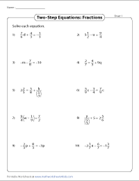 solving algebraic equations with fractions worksheet