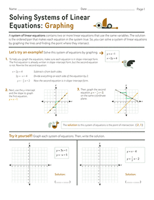 Solving Systems of Linear Equations: Graphing | Worksheet ...