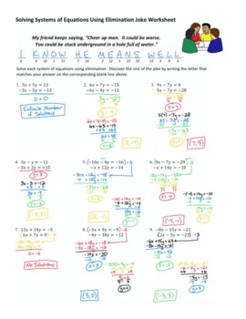 Solving Systems of Equations Using Elimination 3 Joke Worksheet ...
