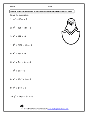 Practice Worksheet Factoring Quadratics Answer Key - Fill Online ...