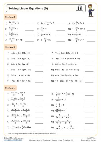 Solving Equations Worksheets - Solving Linear Equations Worksheets ...