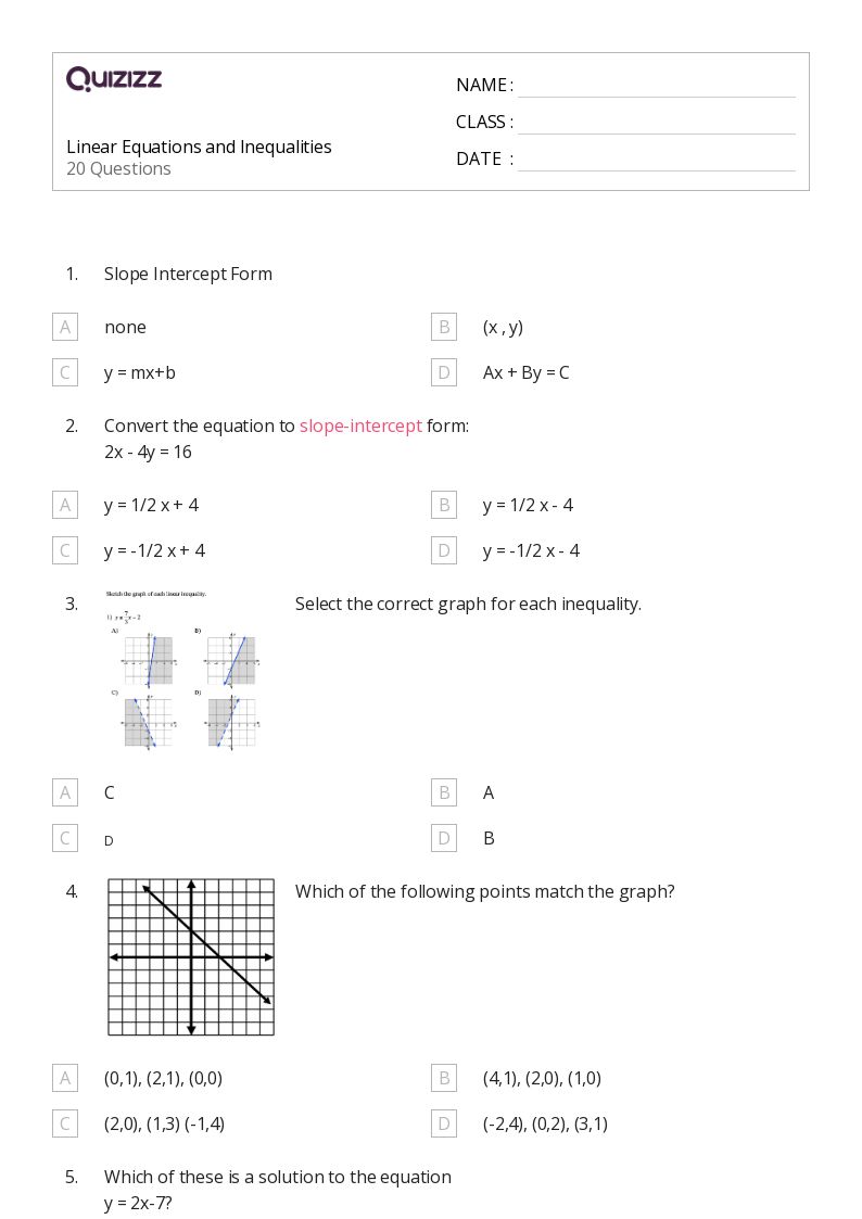 50+ Equations and Inequalities worksheets for 10th Year on Quizizz ...