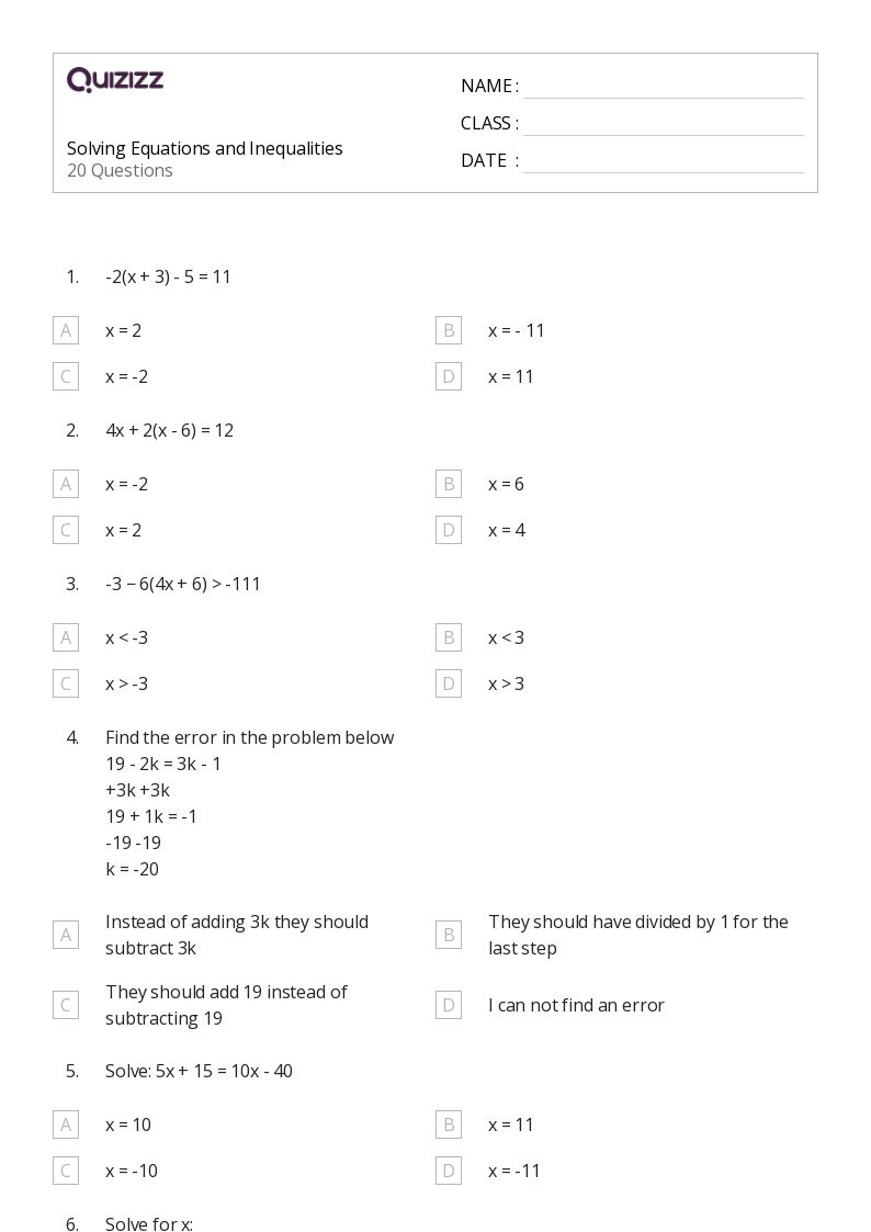 solving equations and inequalities worksheet
