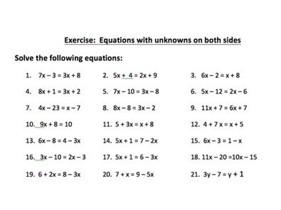 Solving Equations Worksheets  