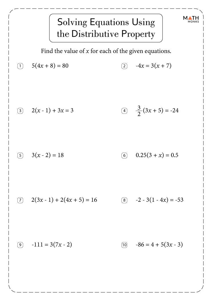 Distributive Property Worksheets with Answer Key