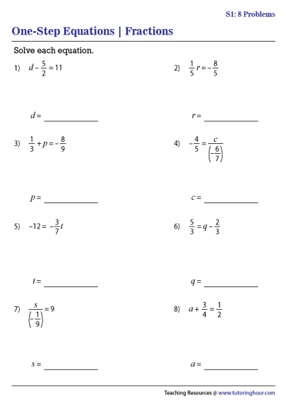 solving equations involving fractions worksheet