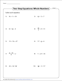 Two-Step Equation Worksheets