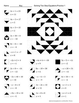 Solving Two Step Equations Color Worksheet Practice 1 | Equations ...