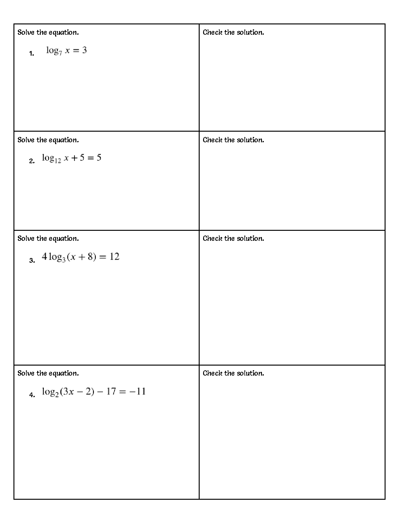 SOLUTION: Solving Logarithmic Equations Practice Worksheet - Studypool