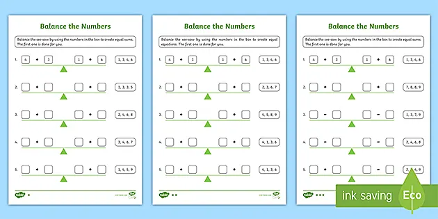 ? Balancing Equations Addition and Subtraction within 20 Worksheet