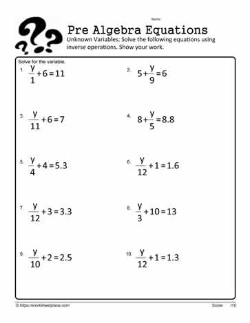 solving equations with decimals worksheet