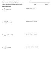 solving equations with decimals worksheet