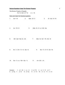 Solving Equations Using the Division Property Worksheet for 6th ...