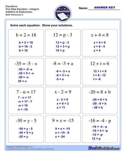 One Step Equations - Worksheets Library