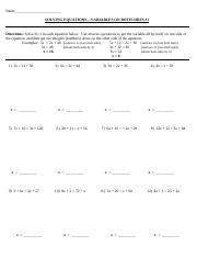 solving equations with variables on both sides worksheet answer key