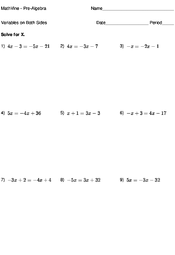 solving equations with variables on both sides worksheet answer key