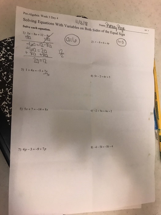 solving equations with variables on both sides worksheet answers