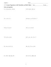 solving equations with variables on both sides worksheet answers