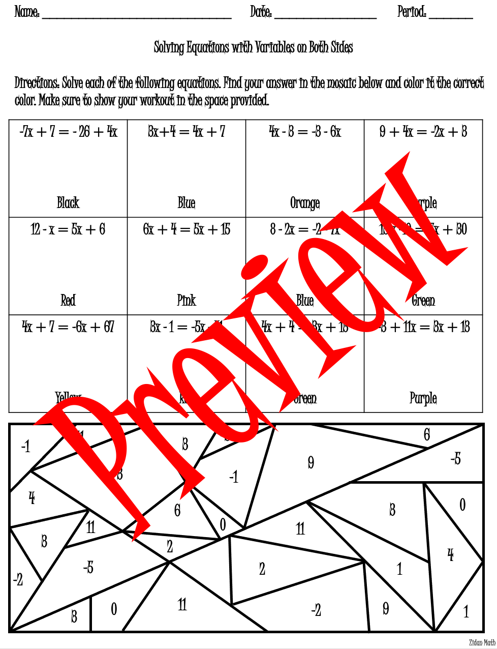 solving equations with variables on both sides worksheet