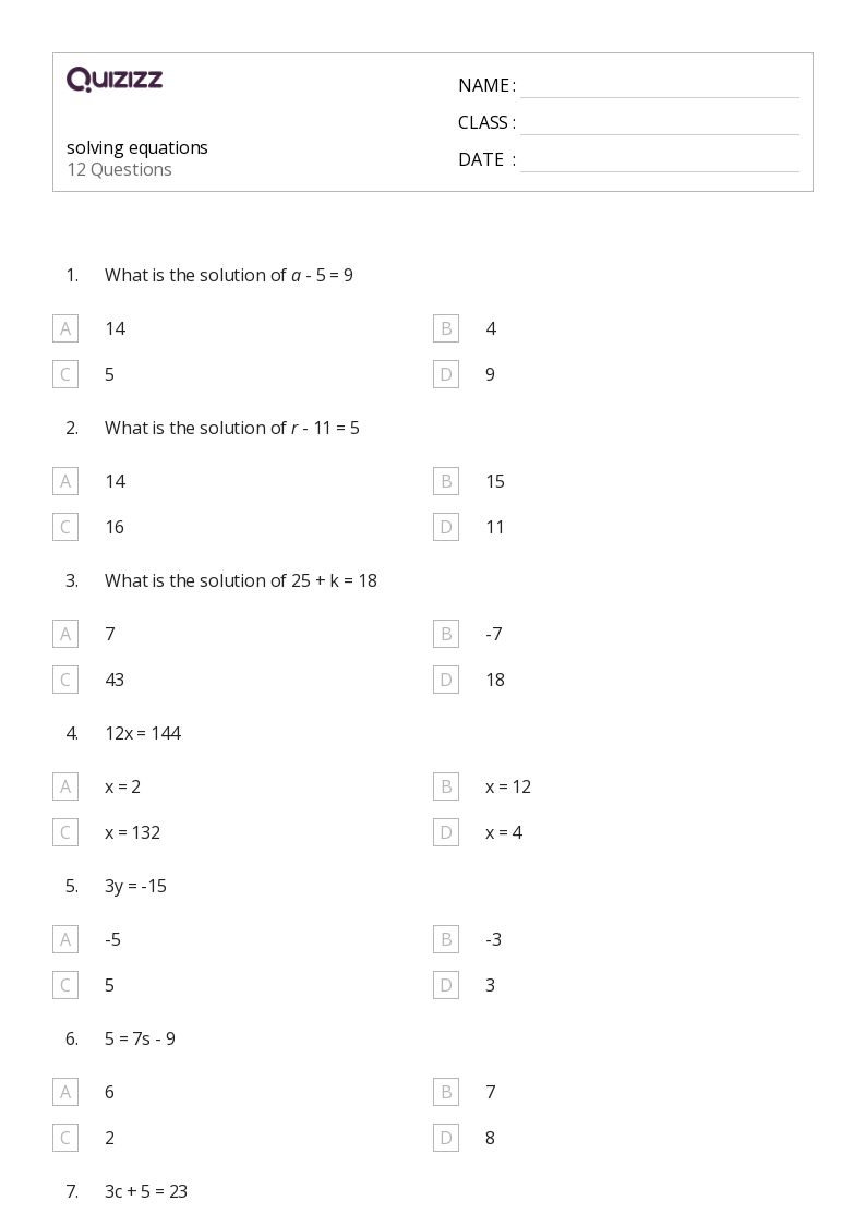 50+ Solving Equations worksheets for 3rd Class on Quizizz | Free ...
