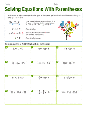 solving equations worksheet with answers
