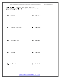 Solving Equations Worksheets