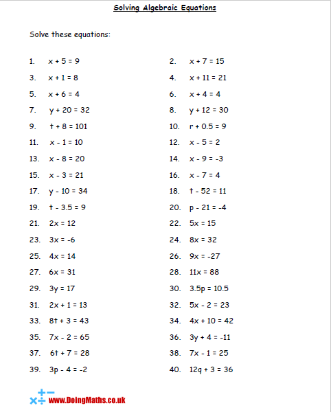 Algebraic equations - Free worksheets, PowerPoints and other ...