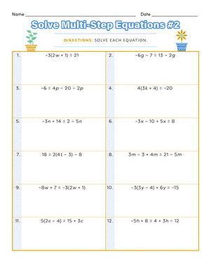 Solve Multi-Step Equations #2 | Interactive Worksheet 