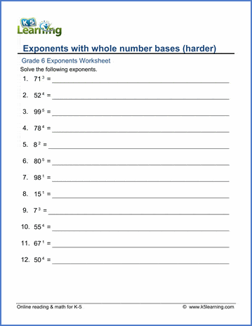 Exponents - whole number bases (2) | Worsheets library