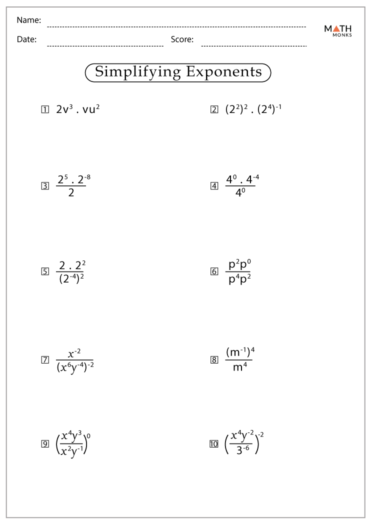Exponents Worksheets with Answer Key Worksheets Library