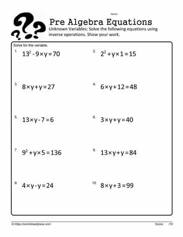 Solving Basic Equations Worksheets