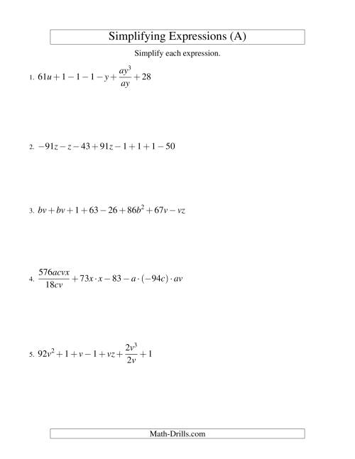 Simplifying Algebraic Expressions (Challenge) (A)