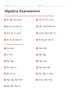 Algebra Expressions | Worksheet 