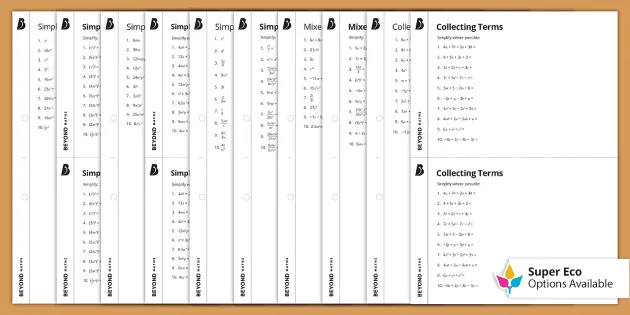 Simplifying Algebraic Expressions Worksheets | Beyond