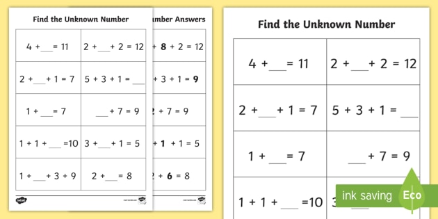 Unknown Numbers Worksheet / Worksheet (teacher made)