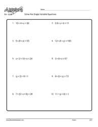 Single Variable Equations Worksheets