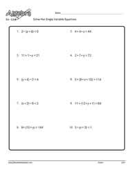 Single Variable Equations Worksheets