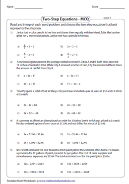 Equation Word Problems Worksheets