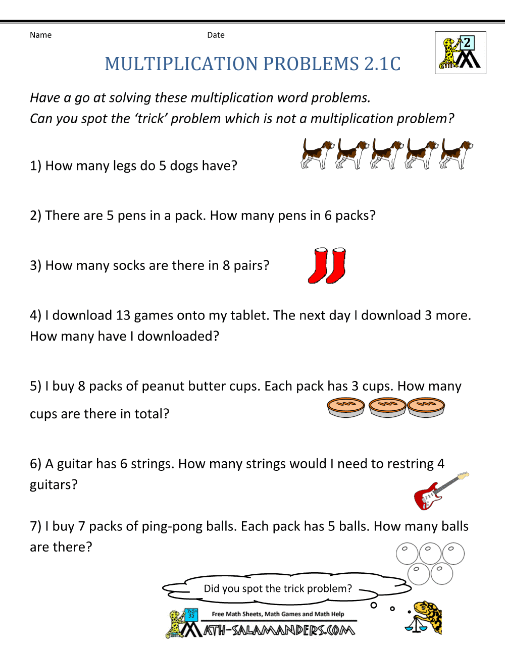 Multiplication Word Problem Area 2nd Grade