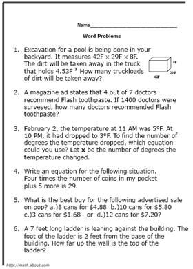 8th-Grade Math Word Problems Worksheets