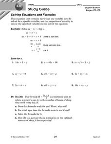 Solving Equations and Formulas Worksheet for 9th Grade | Lesson Planet