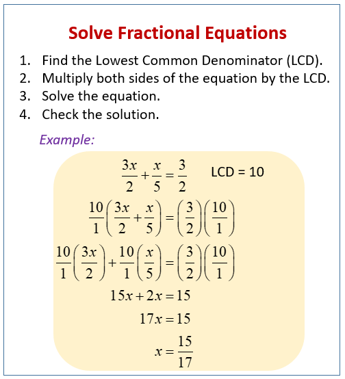 solving fraction equations worksheet