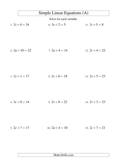 Solving Linear Equations -- Form ax + b = c (A)