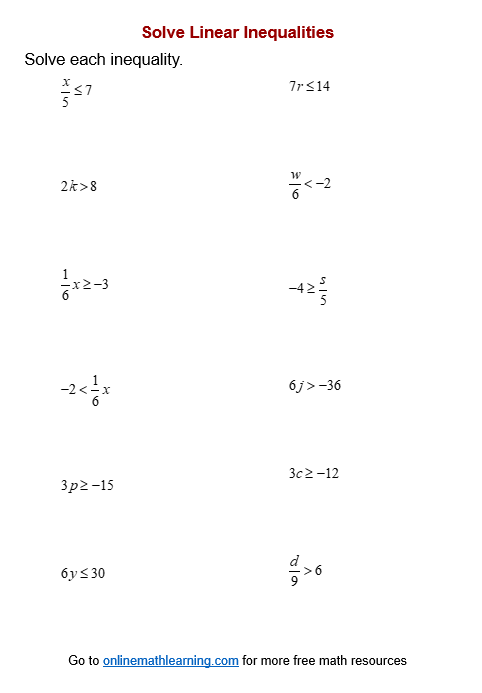 solving inequalities by multiplying or dividing worksheet answers