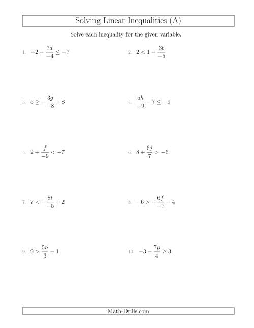 solving inequalities by multiplying or dividing worksheet
