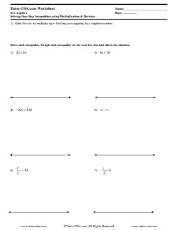 Worksheet: Solving Inequalities using Multiplication and Division ...