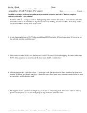 solving inequalities word problems worksheet